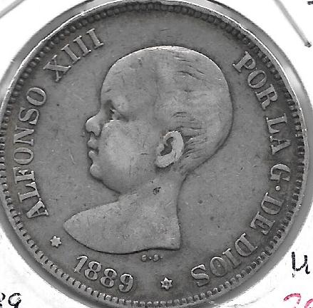 Monedas - EspaÃ±a - Alfonso XIII ( 17-V-1886/14-IV) - 142 - 1889*89 - 5 pesetas - plata - Click en la imagen para cerrar