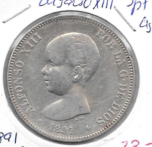 Monedas - EspaÃ±a - Alfonso XIII ( 17-V-1886/14-IV) - 145 - 1891*91 - 5 pesetas - plata - Click en la imagen para cerrar