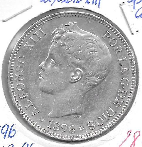 Monedas - EspaÃ±a - Alfonso XIII ( 17-V-1886/14-IV) - 151 - 1896*18*96 - 5 pesetas - plata - Click en la imagen para cerrar