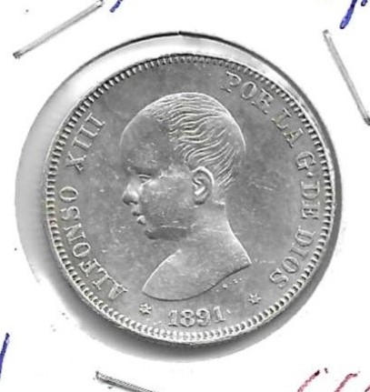 Monedas - EspaÃ±a - Alfonso XIII ( 17-V-1886/14-IV) - 97 - 1891*18*91 - 2 pesetas - Click en la imagen para cerrar