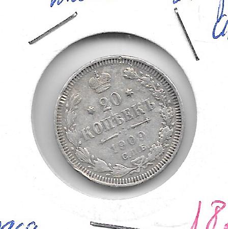 Monedas - Europa - Rusia - 22a.1 - 1909 - 20 kopek - plata - Click en la imagen para cerrar