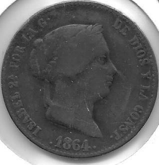 Monedas - EspaÃ±a - Isabel II (1833 - 1868) - 117 - 1864 - 1/4 real- Barcelona - Click en la imagen para cerrar