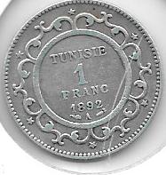 Monedas - Africa - Tunez - 22 - 1892 - 1 franco - plata - Click en la imagen para cerrar