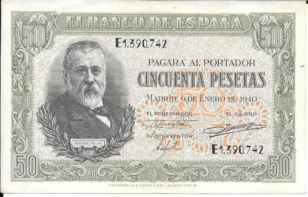 Billetes - EspaÃ±a - Estado EspaÃ±ol (1936 - 1975) - 50 ptas - 481 - mb+ - 1940 - Num.ref: E1390742