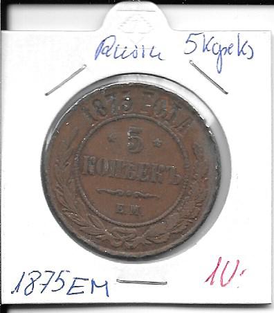 Monedas - Europa - Rusia - 12.1 - 1875 - 5 kopeks - Click en la imagen para cerrar