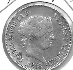 Monedas - EspaÃ±a - Isabel II (1833 - 1868) - 487 - 1868 - 50 ct de peso - Filipinas - plata - Click en la imagen para cerrar