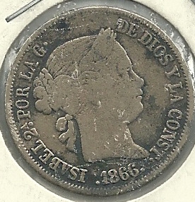 Monedas - España - Isabel II (1833 - 1868) - 426 - Año 1866 - 40 centimos de escudo - Click en la imagen para cerrar