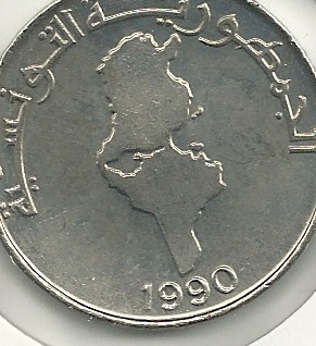 Monedas - Africa - Tunez - 319 - Año 1990 - dinar - Click en la imagen para cerrar