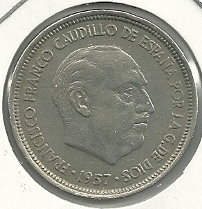 Monedas - España - Estado Español (18-VII-1936 / 20 - 005 pesetas - 308 - Año 1957*59 - Click en la imagen para cerrar