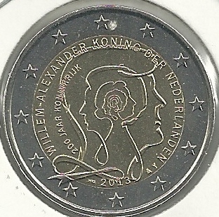 Monedas - Euros - 2€ - Holanda - Año 2013 - 200º Aniversario del Reino - Click en la imagen para cerrar