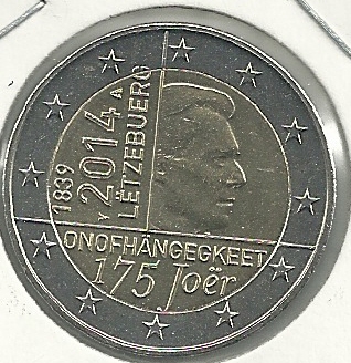 Monedas - Euros - 2€ - Luxemburgo - SC - Año 2014 - 175º Aniversario Independencia - Click en la imagen para cerrar