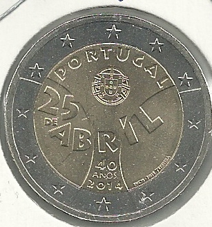 Monedas - Euros - 2€ - Portugal - 2014 - 25 de abril - Click en la imagen para cerrar