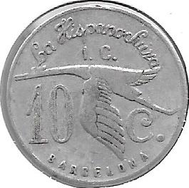 Monedas - Fichas Cooperativas y vales - 1556 - Hispano Suiza Barcelona - 10 ct - Click en la imagen para cerrar