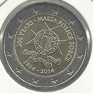 Monedas - Euros - 2€ - Malta - SC - Año 2014 - 200º Aniversario de la Policia Maltesa - Click en la imagen para cerrar