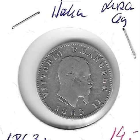 Monedas - Europa - Italia - 15.1 - 1863M - lira - plata - Click en la imagen para cerrar