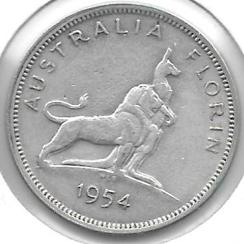 Monedas - Oceania - Australia - 55 - 1954 - Florin - Plata - Click en la imagen para cerrar