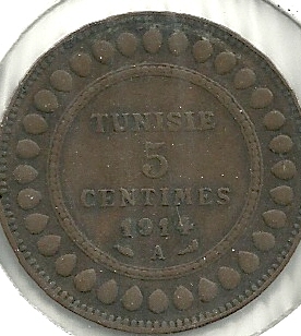 Monedas - Africa - Tunez - 235 - Año 1914 - 5 Ctm - Click en la imagen para cerrar