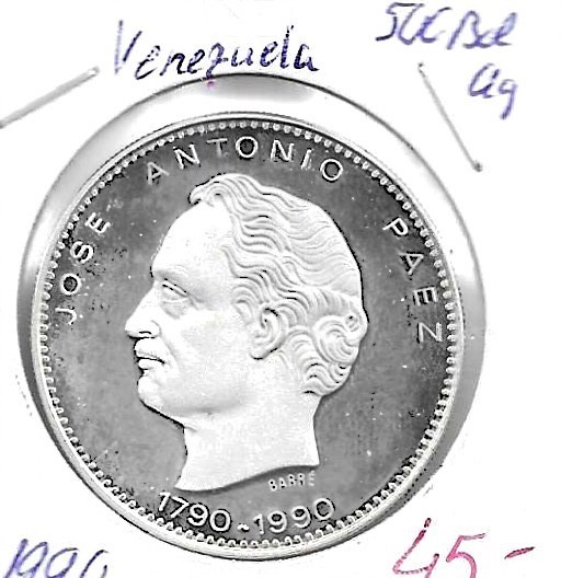 Monedas - America - Venezuela - 64 - 1990 - 500 bolivares - plata - Click en la imagen para cerrar