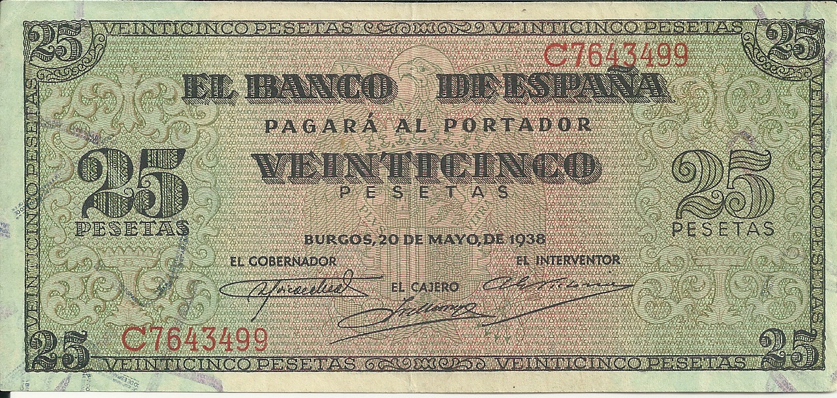 Billetes - España - Estado Español (1936 - 1975) - 25 ptas - 473 - EBC - Año 1938 - num ref: C7643499
