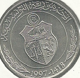 Monedas - Africa - Tunez - 346 - Año 1997 - 1/2 Dinar - Click en la imagen para cerrar