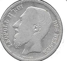 Monedas - Europa - Bélgica - 030.1 - Año 1866 - 2 francos - Click en la imagen para cerrar