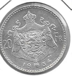 Monedas - Europa - Bélgica - 104.1 - Año 1934 - 20 francos - Click en la imagen para cerrar