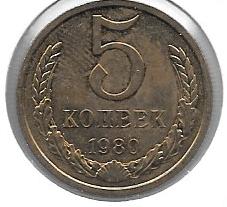 Monedas - Europa - URSS - 129a - Año 1980 - 5 Kopeks - Click en la imagen para cerrar