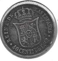 Monedas - España - Isabel II (1833 - 1868) - 425 - Año 1865 - 40 Cents de Escudo - Click en la imagen para cerrar