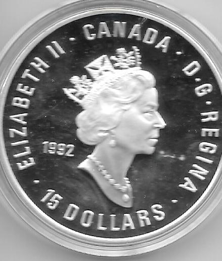 Monedas - America - Canadá - 215 - Año 1992 - 15 dolares - Click en la imagen para cerrar