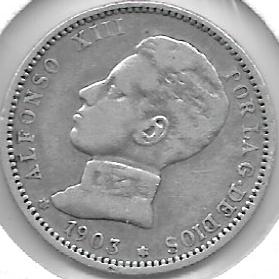 Monedas - EspaÃ±a - Alfonso XIII ( 17-V-1886/14-IV) - 76 - 1903*19*03 - Pt - Plata - Click en la imagen para cerrar