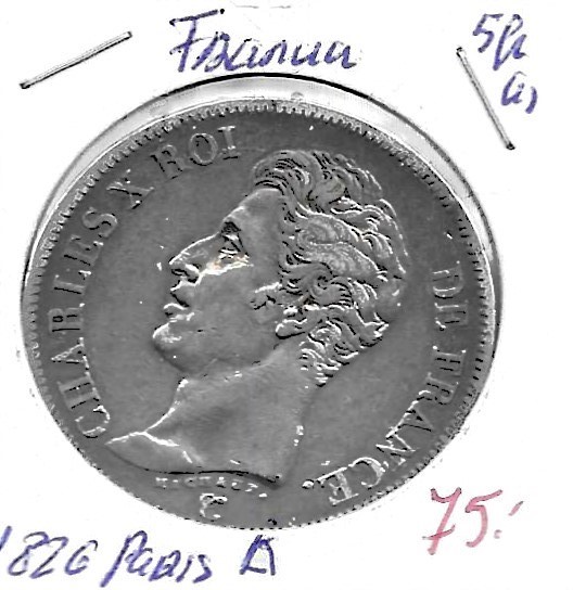 Monedas - Europa - Francia - 720.1 - 1826 - 5 francos - Paris - plata - Click en la imagen para cerrar