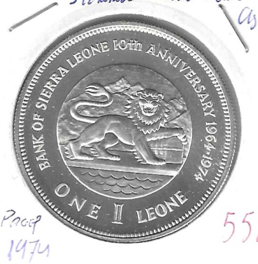 Monedas - Africa - Sierra Leona - 26a - 1974 - 1 leone - plata proof - Click en la imagen para cerrar