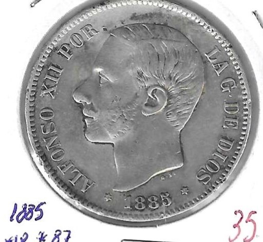 Monedas - EspaÃ±a - Alfonso XII (29-XII-1874/28-XI) - 139 - 1885*18*87 - 5 pesetas - plata - Click en la imagen para cerrar