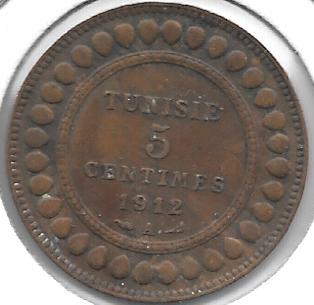 Monedas - Africa - Tunez - 235 - Año 1912 - 5 Ct - Click en la imagen para cerrar