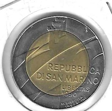 Monedas - Europa - San Marino - 256 - 1990 - 500 liras - Click en la imagen para cerrar