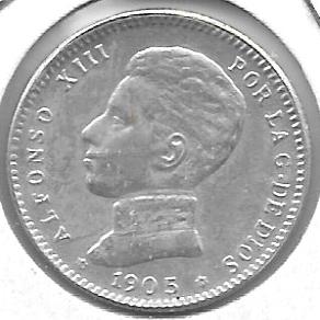 Monedas - EspaÃ±a - Alfonso XIII ( 17-V-1886/14-IV) - 78 - 1905*19*05 - Pt - Plata - Click en la imagen para cerrar