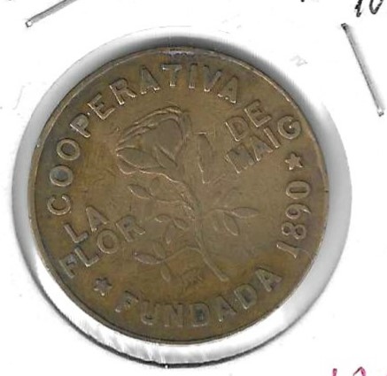 Monedas - Fichas Cooperativas y vales - - 1890 - Cooperativa Flor de Maig - 10 ct - Click en la imagen para cerrar