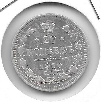 Monedas - Europa - Rusia - 22a1 - 1910 - 20 kopeks - plata - Click en la imagen para cerrar