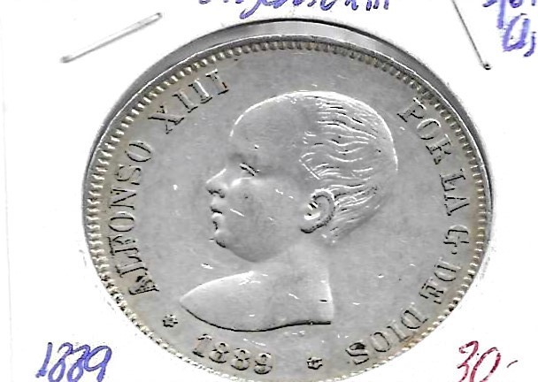 Monedas - EspaÃ±a - Alfonso XIII ( 17-V-1886/14-IV) - 142 - 1889*18*89 - 5 pesetas - plata - Click en la imagen para cerrar