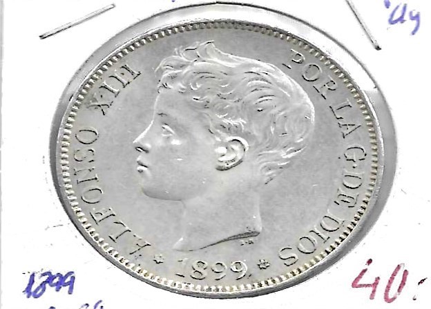 Monedas - EspaÃ±a - Alfonso XIII ( 17-V-1886/14-IV) - 154 - 1889*18*99 - 5 pesetas - plata - Click en la imagen para cerrar