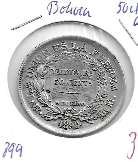 Monedas - America - Bolivia - 161.5 - 1899 - 50 ctv - plata - Click en la imagen para cerrar