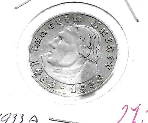 Monedas - Europa - Alemania - 79 - 1933A - 2 marcos - plata - Click en la imagen para cerrar