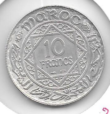 Monedas - Africa - Marruecos - 38 - 1352 - 10 francos - plata - Click en la imagen para cerrar