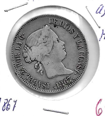 Monedas - EspaÃ±a - Isabel II (1833 - 1868) - 481 - 1867 - Escudo - plata - Madrid - Click en la imagen para cerrar