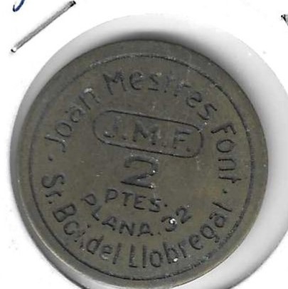 Monedas - Fichas Cooperativas y vales - - Joan Mestres - St. Boi Llobregat - 2 pesetas - Click en la imagen para cerrar