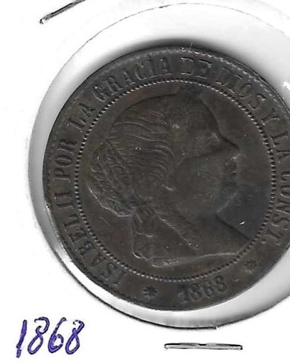 Monedas - EspaÃ±a - Isabel II (1833 - 1868) - 223 - 1868 - 5 ct escudos - Barcelona - Click en la imagen para cerrar