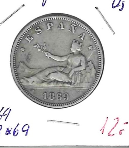 Monedas - EspaÃ±a - Gobierno Provisional - 86 - 1869*18*69 - 2 pesetas - plata - Click en la imagen para cerrar