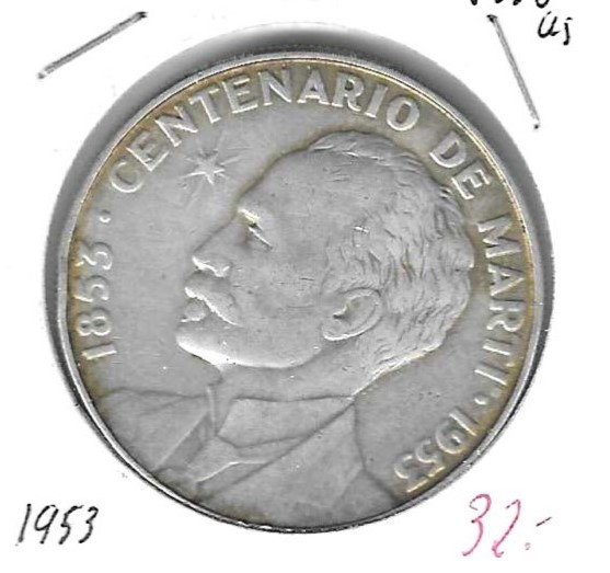 Monedas - America - Cuba - 29 - 1953 - peso - plata - Click en la imagen para cerrar