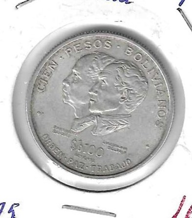 Monedas - America - Bolivia - 194 - 1975 - 100 pesos - plata - Click en la imagen para cerrar