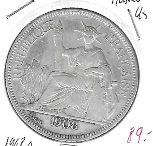 Monedas - Europa - Francia (Indochina francesa) - 5a1 - 1908A - Piastra - plata - Click en la imagen para cerrar